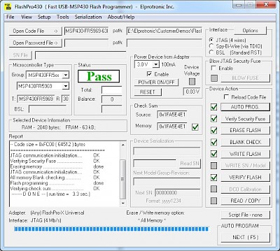 Abb.: Benutzeroberfläche der FlashPro430 Software für Windows